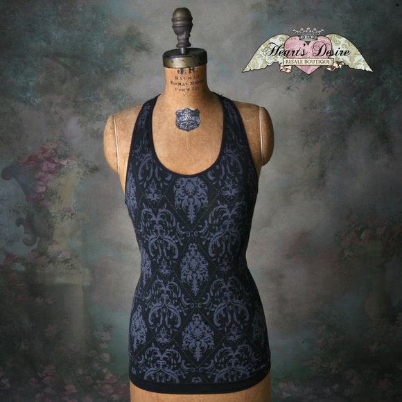Climawear Black Gray Damask Seamless Workout Top S - Picture 1 of 9